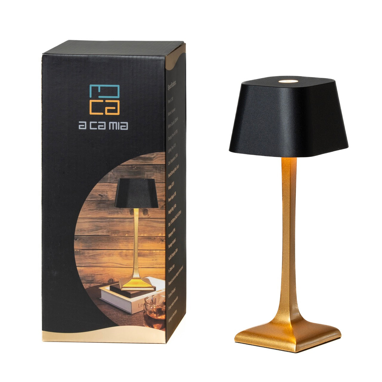 A CA MIA GLAPHYRA ORO E NERO. Lampada da Tavolo Led Ricaricabile Senza Fili.