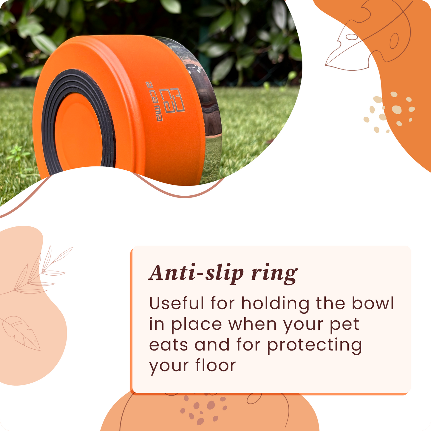 Dog and Cat Bowl "Linea Patera" ORANGE color in hypoallergenic stainless steel with double layer chamber for dry food, wet food and water. Diameter 14 cm, non-slip, five colors available. (Copy) (Copy) 