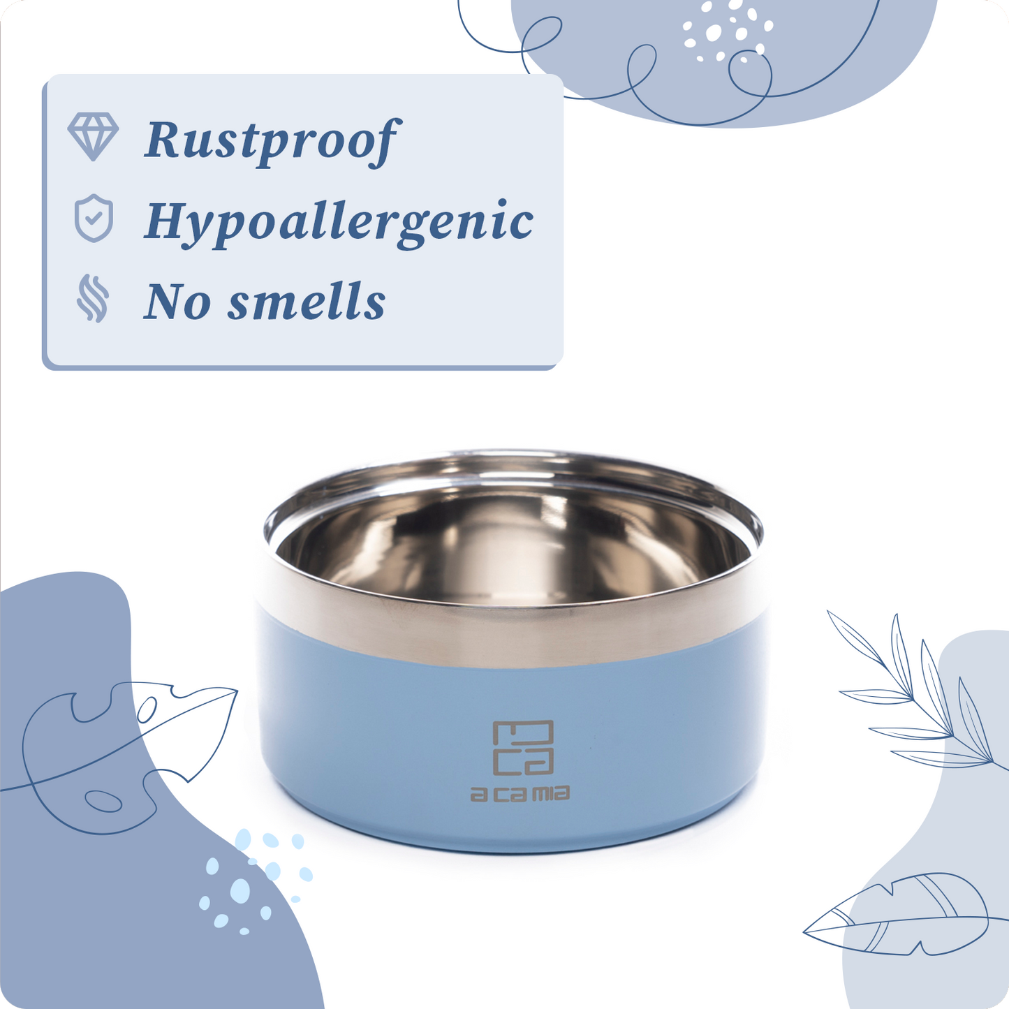 Dog and Cat Bowl “Linea Patera” BLUE color in hypoallergenic stainless steel with double layer chamber for dry food, wet food and water. Diameter 14 cm, non-slip, five colors available. (Copy) (Copy) 
