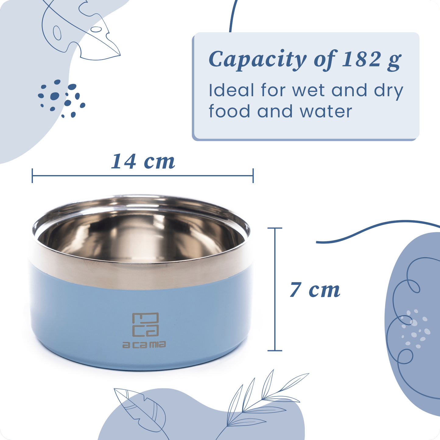 Dog and Cat Bowl “Linea Patera” BLUE color in hypoallergenic stainless steel with double layer chamber for dry food, wet food and water. Diameter 14 cm, non-slip, five colors available. (Copy) (Copy) 