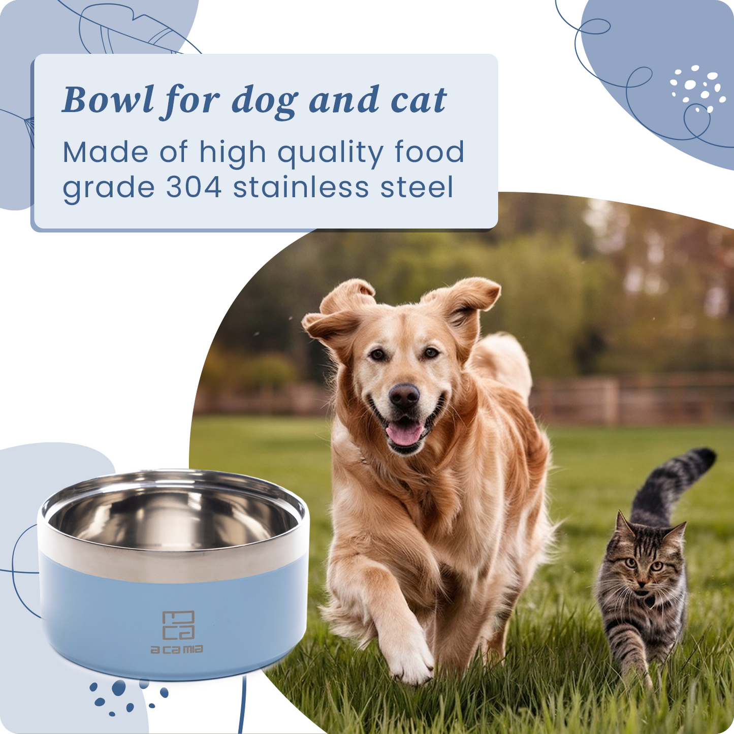 Dog and Cat Bowl “Linea Patera” BLUE color in hypoallergenic stainless steel with double layer chamber for dry food, wet food and water. Diameter 14 cm, non-slip, five colors available. (Copy) (Copy) 