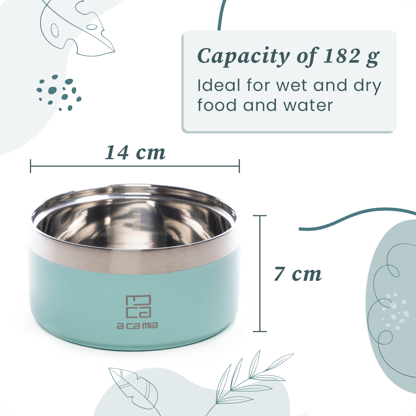Ciotola per Cane e Gatto “Linea Patera” colore VERDE in Acciaio Inox Anallergico con camera doppio strato per Cibo Secco,Umido e Acqua. Diametro 14 cm, Antiscivolo,Cinque Colori disponibili.