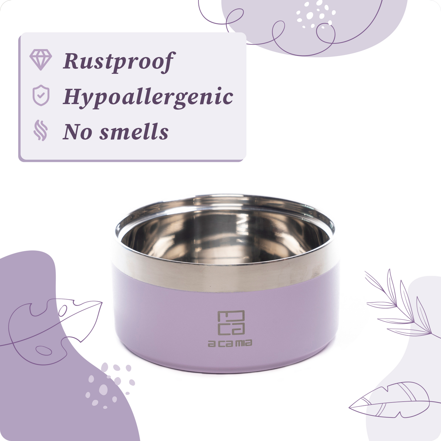 Dog and Cat Bowl “Linea Patera” PINK color in Hypoallergenic Stainless Steel with double layer chamber for Dry Food, Wet Food and Water. Diameter 14 cm, Non-slip, Five Colors available. 