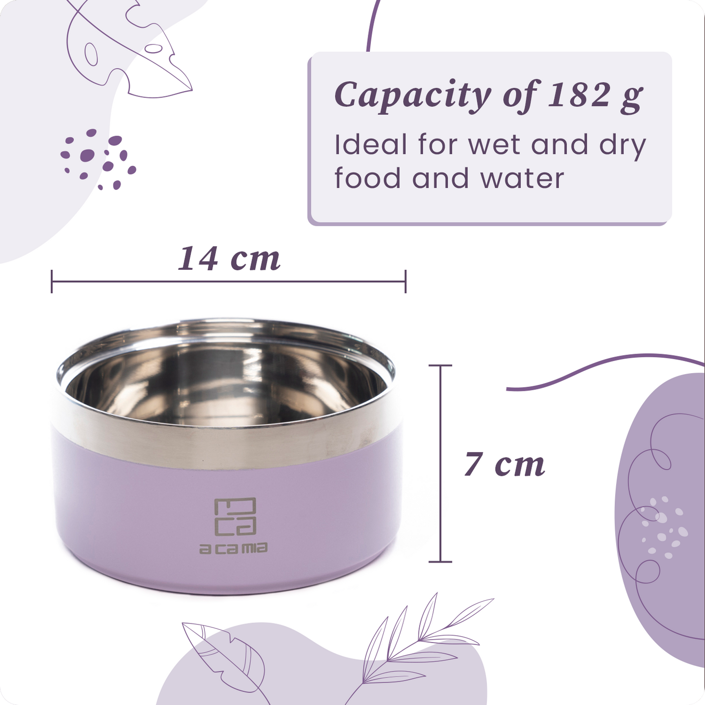 Dog and Cat Bowl “Linea Patera” PINK color in Hypoallergenic Stainless Steel with double layer chamber for Dry Food, Wet Food and Water. Diameter 14 cm, Non-slip, Five Colors available. 