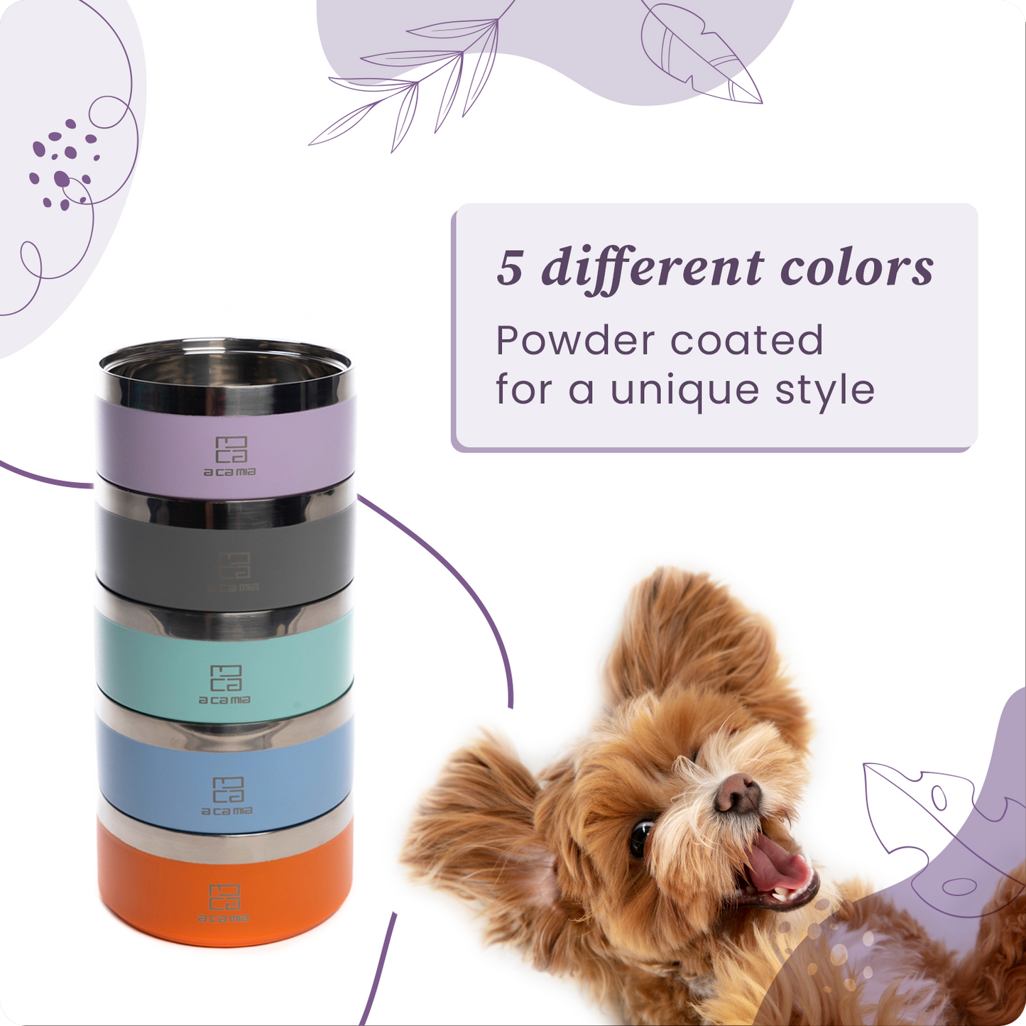 Dog and Cat Bowl “Linea Patera” PINK color in Hypoallergenic Stainless Steel with double layer chamber for Dry Food, Wet Food and Water. Diameter 14 cm, Non-slip, Five Colors available. 