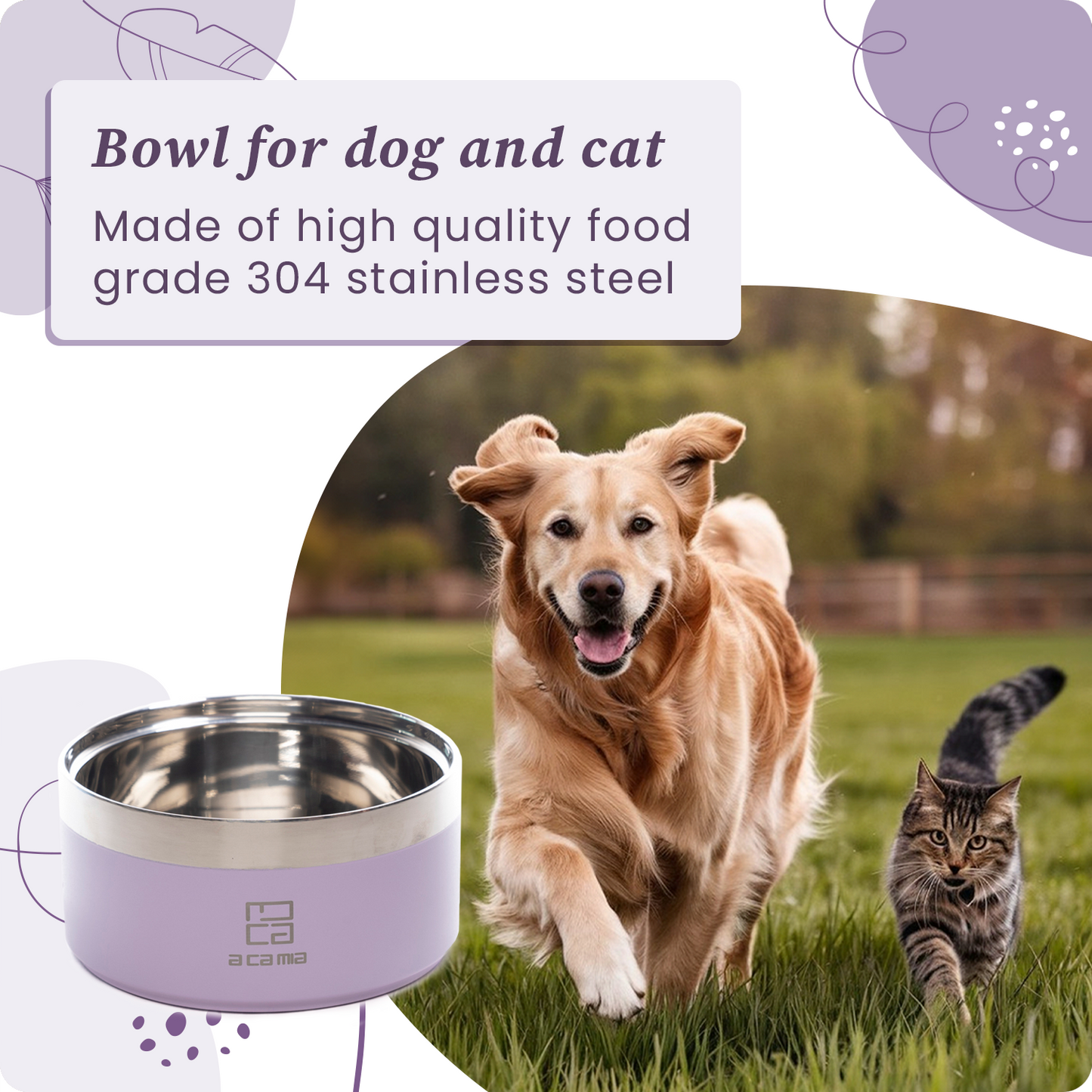 Dog and Cat Bowl “Linea Patera” PINK color in Hypoallergenic Stainless Steel with double layer chamber for Dry Food, Wet Food and Water. Diameter 14 cm, Non-slip, Five Colors available. 