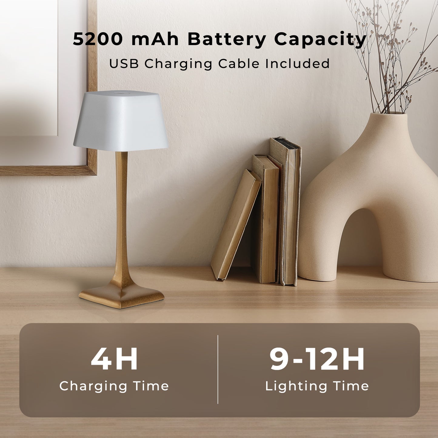 A CA MIA GLAPHYRA GOLD AND WHITE. Rechargeable Wireless LED Table Lamp. 